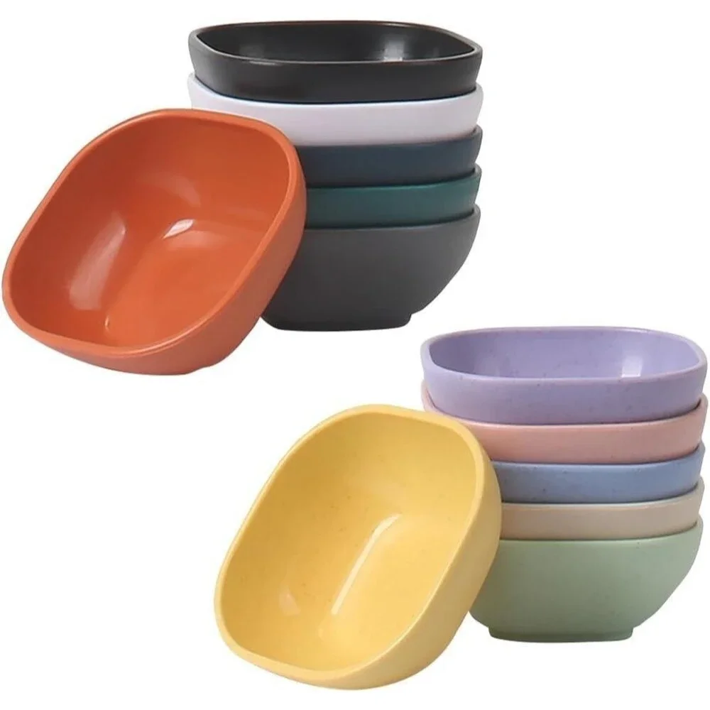 12 Pc Wheat Straw Square Bowls Reusable Mini Cereal Snack Dessert Dipping Bowls